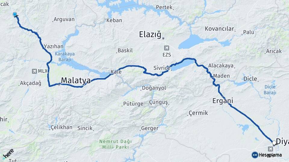 Malatya Hekimhan Diyarbakır Arası Kaç Km - Yol Haritası