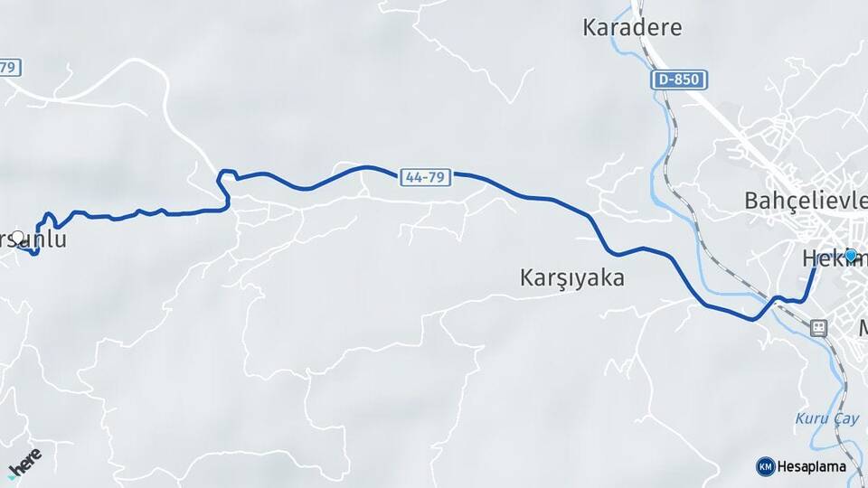 Malatya Hekimhan Dursunlu Hekimhan Arası Kaç Km - Yol Haritası