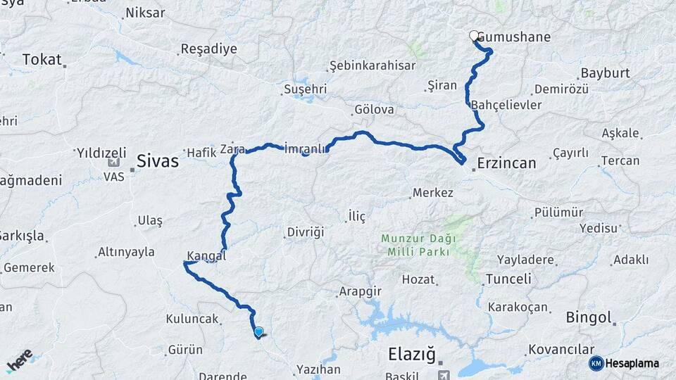 Malatya Hekimhan Gümüşhane Arası Kaç Km - Yol Haritası