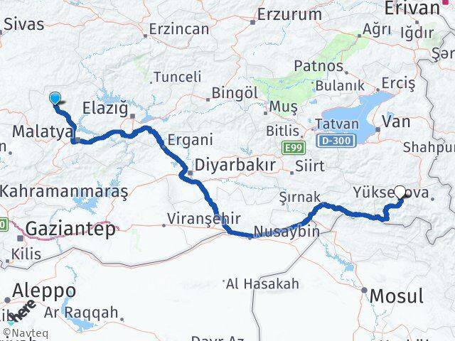 Malatya Hekimhan Hakkari Arası Kaç Km - Yol Haritası