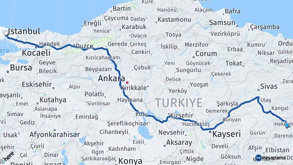 Malatya Hekimhan İstanbul Arası Kaç Km - Yol Haritası