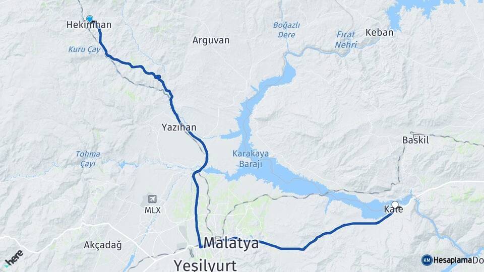 Malatya Hekimhan Kale Arası Kaç Km - Yol Haritası