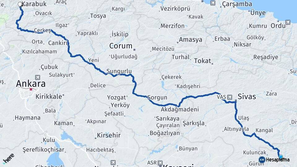 Malatya Hekimhan Karabük Arası Kaç Km - Yol Haritası