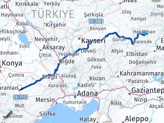 Malatya Hekimhan Karaman Arası Kaç Km - Yol Haritası