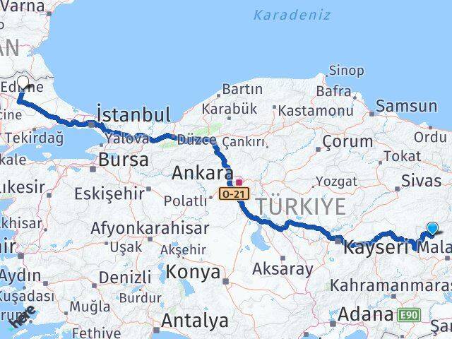 Malatya Hekimhan Kırklareli Arası Kaç Km - Yol Haritası