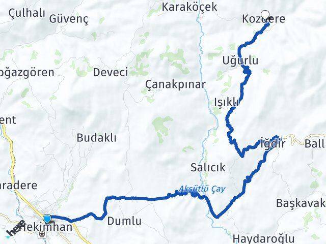 Malatya Hekimhan Kozdere Hekimhan Arası Kaç Km - Yol Haritası