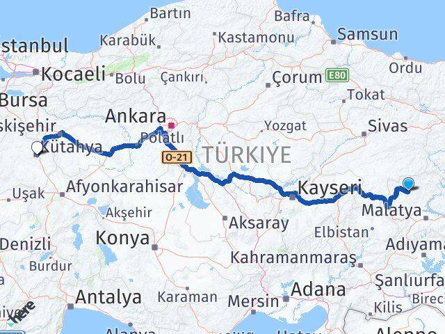 Malatya Hekimhan Kütahya Arası Kaç Km - Yol Haritası