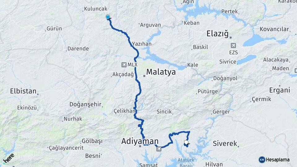 Malatya Hekimhan Menzil Kahta Adıyaman Arası Kaç Km - Yol Haritası