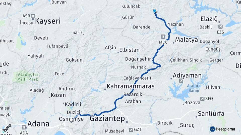Malatya Hekimhan Osmaniye Arası Kaç Km - Yol Haritası