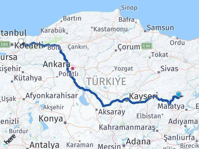 Malatya Hekimhan Sakarya Arası Kaç Km - Yol Haritası