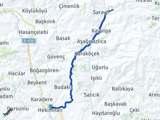 Malatya Hekimhan Sazlıca Hekimhan Arası Kaç Km - Yol Haritası