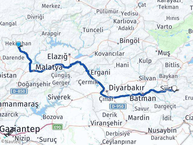 Malatya Hekimhan Siirt Arası Kaç Km - Yol Haritası