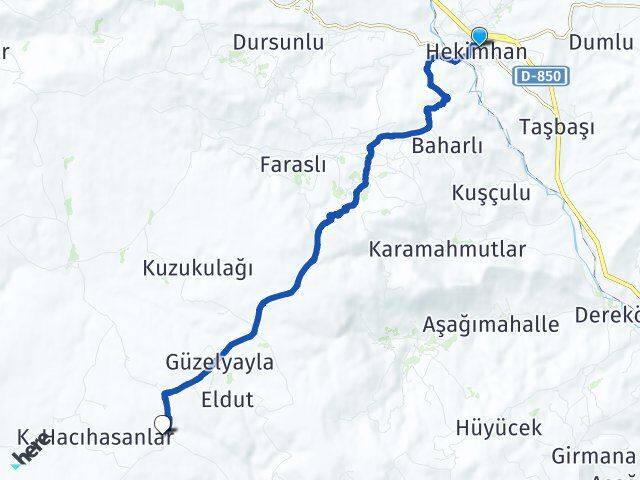 Malatya Hekimhan Söğüt Hekimhan Arası Kaç Km - Yol Haritası