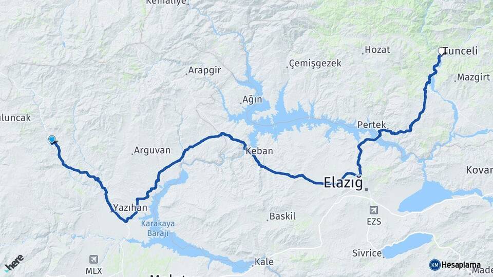 Malatya Hekimhan Tunceli Arası Kaç Km - Yol Haritası