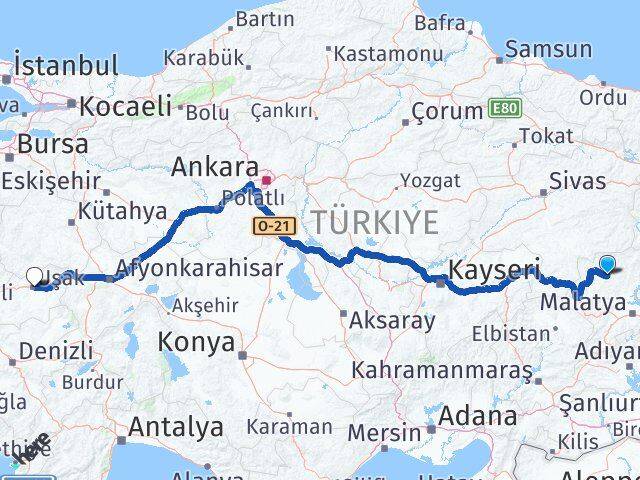 Malatya Hekimhan Uşak Arası Kaç Km - Yol Haritası