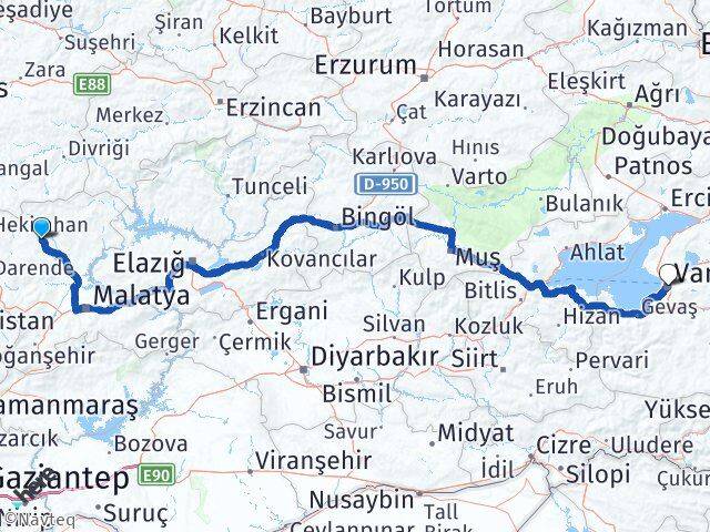 Malatya Hekimhan Van Arası Kaç Km - Yol Haritası