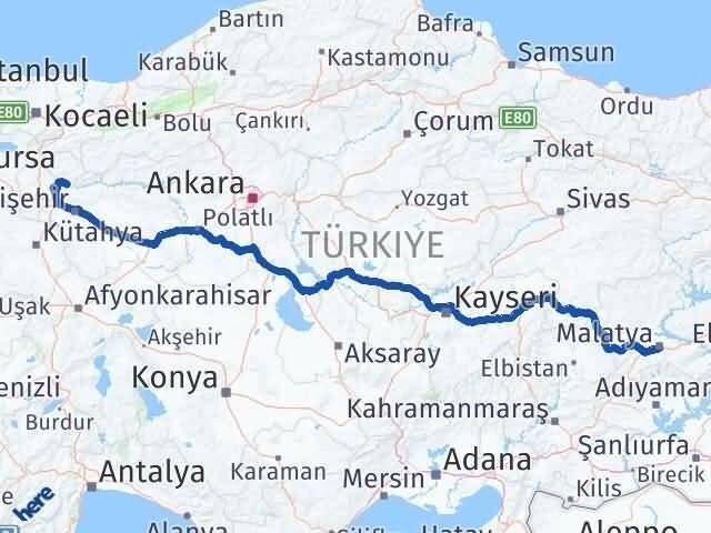 Malatya İnhisar Bilecik Arası Kaç Km - Yol Haritası