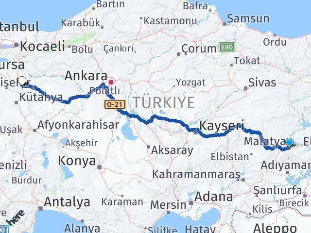 Malatya İnönü Eskişehir Arası Kaç Km - Yol Haritası