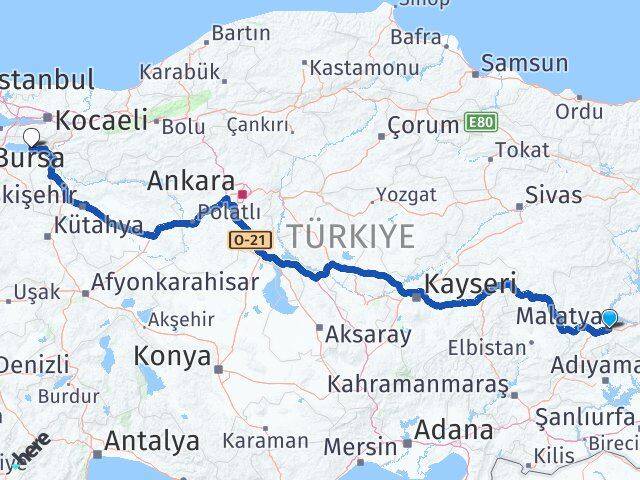 Malatya İznik Bursa Arası Kaç Km - Yol Haritası
