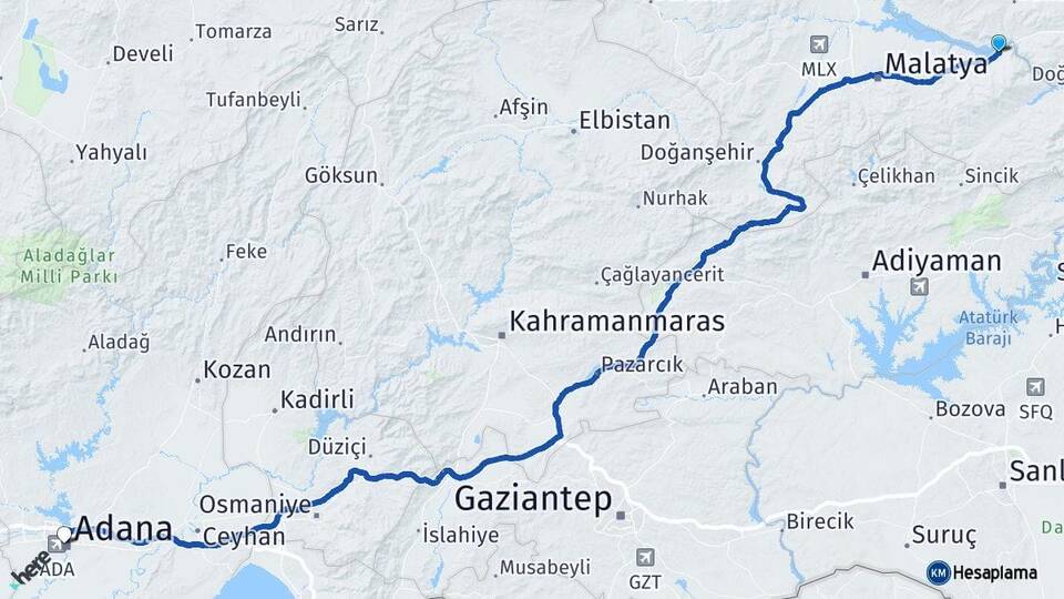 Malatya Kale Adana Arası Kaç Km - Yol Haritası