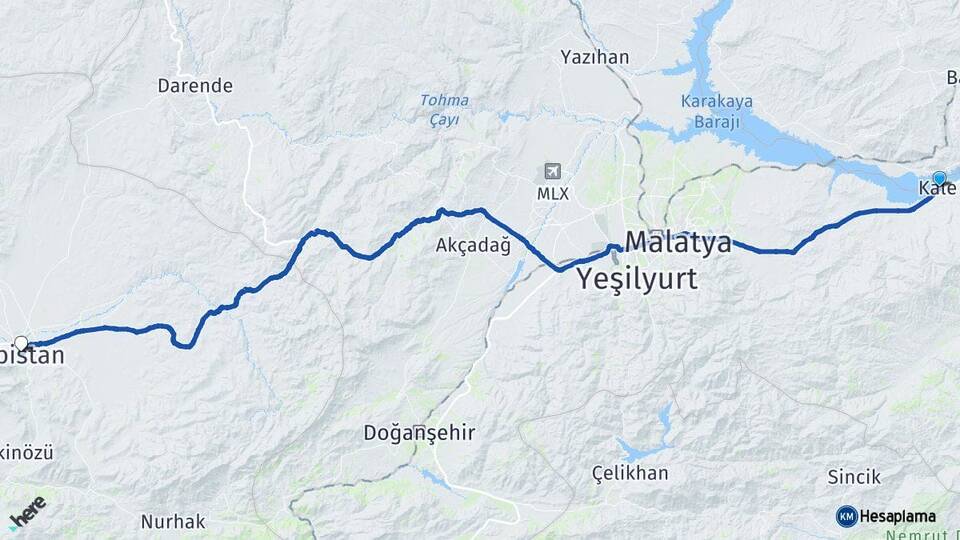 Malatya Kale Elbistan Kahramanmaraş Arası Kaç Km - Yol Haritası