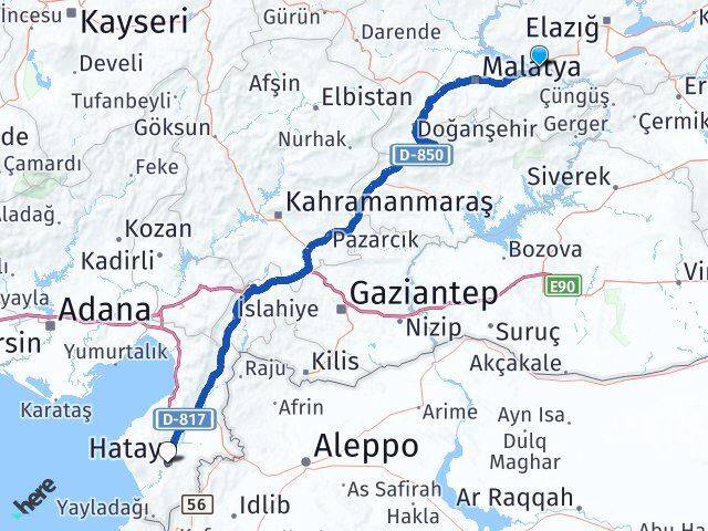 Malatya Kale Hatay Arası Kaç Km - Yol Haritası