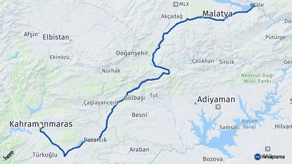 Malatya Kale Kahramanmaraş Arası Kaç Km - Yol Haritası