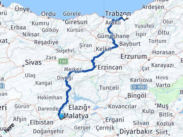 Malatya Kalkandere Rize Arası Kaç Km - Yol Haritası