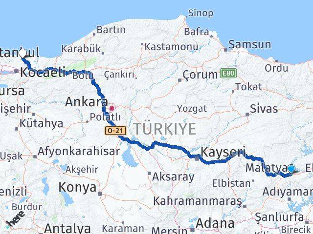 Malatya Kandıra Kocaeli Arası Kaç Km - Yol Haritası