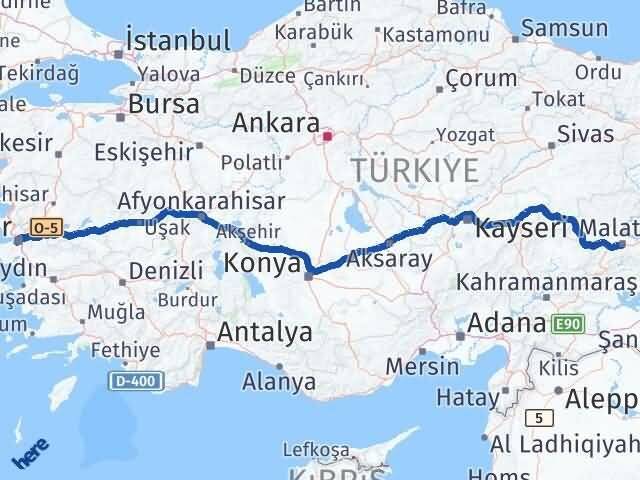 Malatya Karabağlar İzmir Arası Kaç Km - Yol Haritası