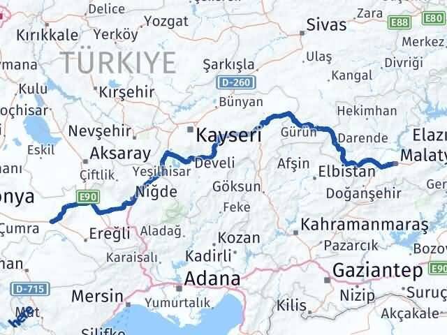 Malatya Karapınar Konya Arası Kaç Km - Yol Haritası