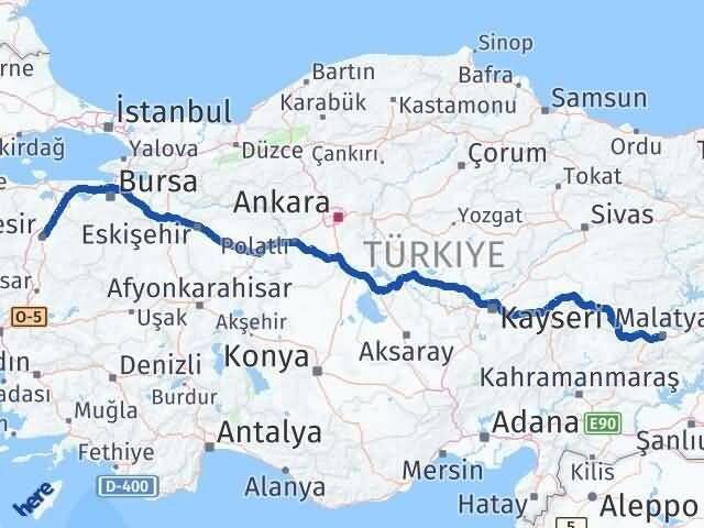 Malatya Karesi Balıkesir Arası Kaç Km - Yol Haritası