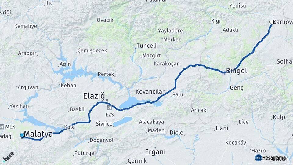 Malatya Karlıova Bingöl Arası Kaç Km - Yol Haritası