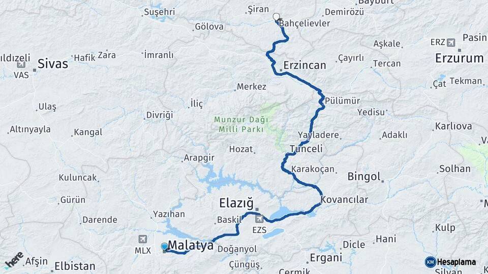 Malatya Kelkit Gümüşhane Arası Kaç Km - Yol Haritası