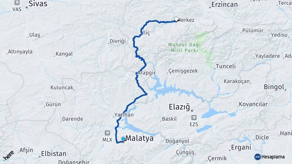 Malatya Kemah Erzincan Arası Kaç Km - Yol Haritası