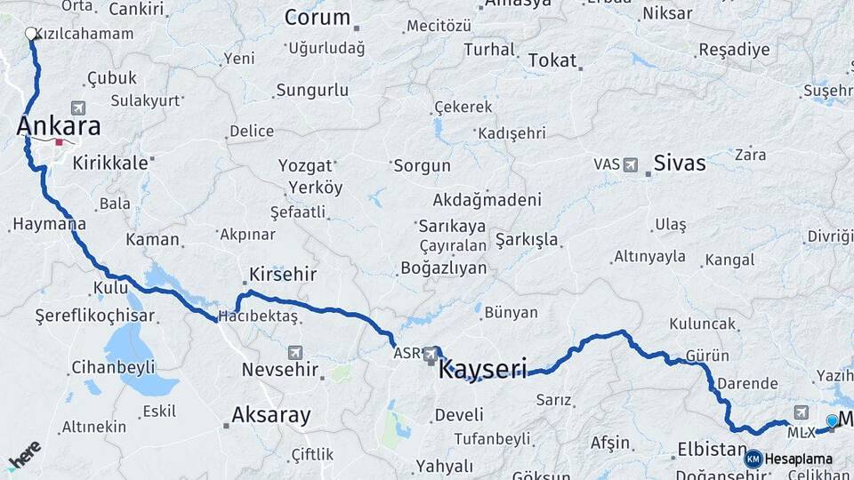 Malatya Kızılcahamam Ankara Arası Kaç Km - Yol Haritası