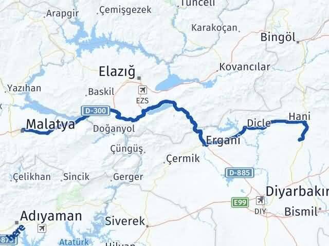 Malatya Kocaköy Diyarbakır Arası Kaç Km - Yol Haritası
