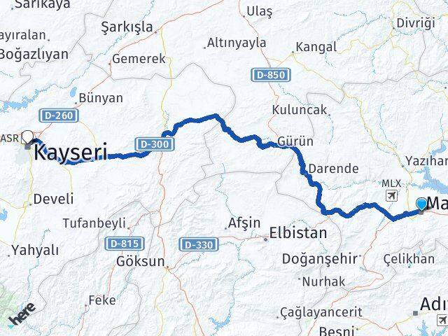 Malatya Kocasinan Kayseri Arası Kaç Km - Yol Haritası