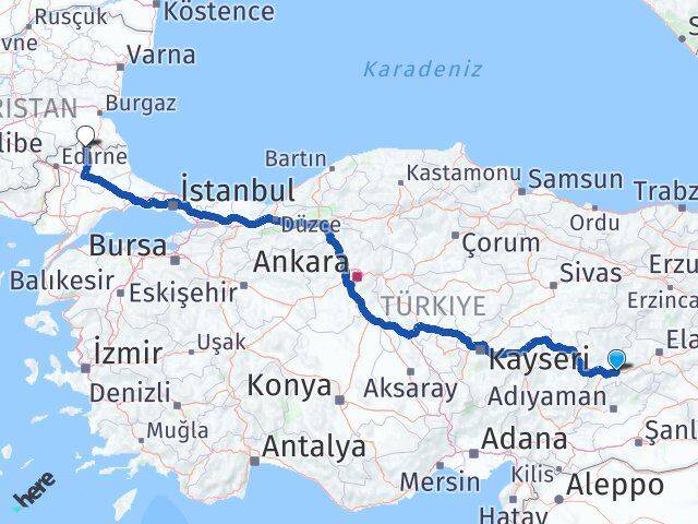 Malatya Kofçaz Kırklareli Arası Kaç Km - Yol Haritası