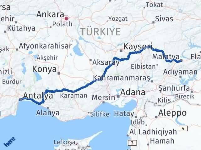 Malatya Konyaaltı Antalya Arası Kaç Km - Yol Haritası