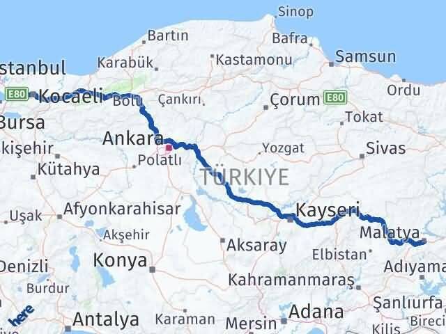 Malatya Körfez Kocaeli Arası Kaç Km - Yol Haritası