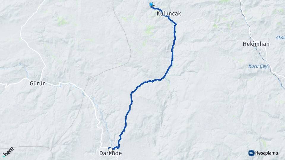 Malatya Kuluncak Alvar Darende Arası Kaç Km - Yol Haritası
