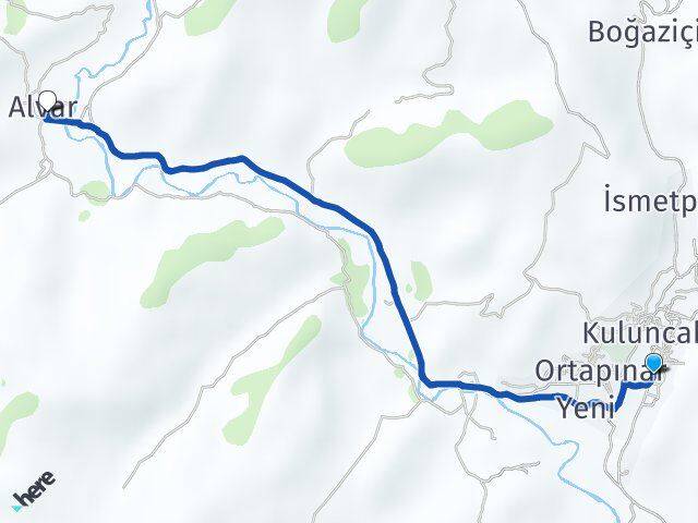 Malatya Kuluncak Alvar Kuluncak Arası Kaç Km - Yol Haritası