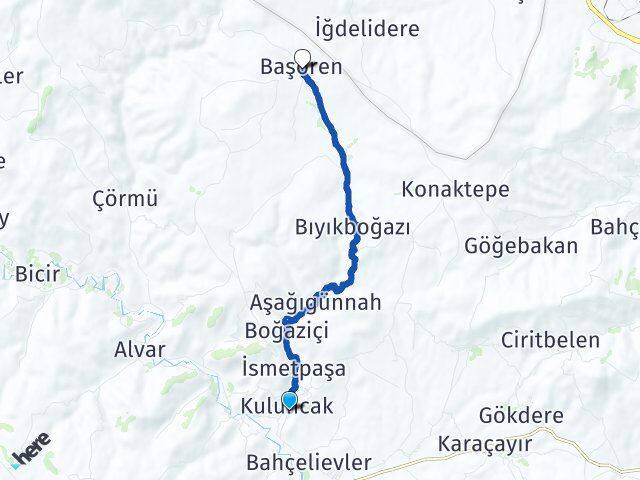 Malatya Kuluncak Başören Kuluncak Arası Kaç Km - Yol Haritası