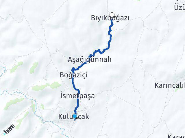 Malatya Kuluncak Bıyıkboğazı Kuluncak Arası Kaç Km - Yol Haritası