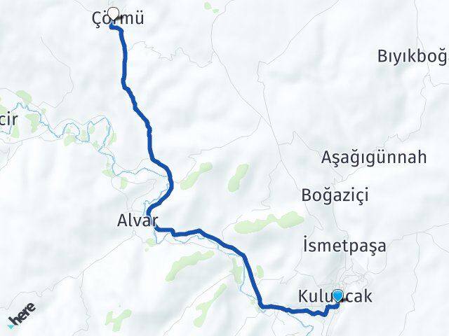 Malatya Kuluncak Çörmü Kuluncak Arası Kaç Km - Yol Haritası
