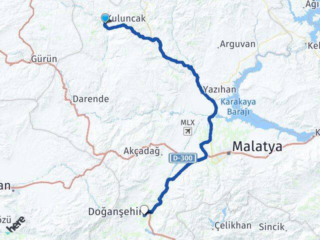 Malatya Kuluncak Doğanşehir Arası Kaç Km - Yol Haritası