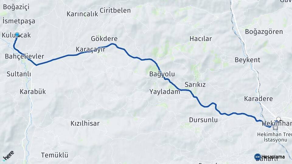Malatya Kuluncak Hekimhan Arası Kaç Km - Yol Haritası