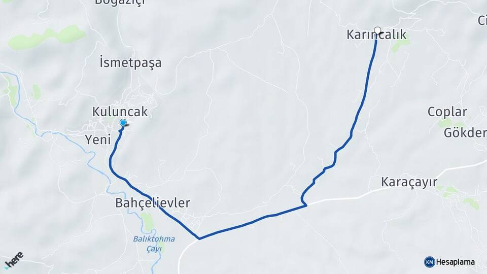 Malatya Kuluncak Karıncalık Kuluncak Arası Kaç Km - Yol Haritası