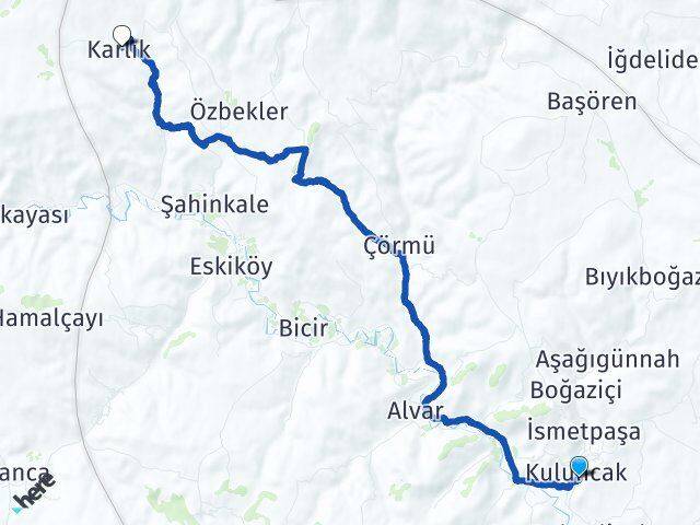 Malatya Kuluncak Karlık Kuluncak Arası Kaç Km - Yol Haritası
